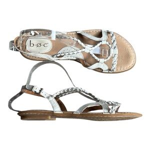 b.o.c. Braided Flat Cushioned Silver & White Sandals 9